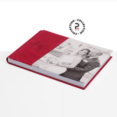Album fotografico orizzontale con mezza copertina in tessuto rosso mattone e fotocopertina personalizzata