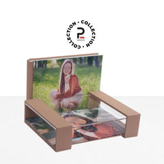 "Album fotografico Kit Martina 25x35 orizzontale", "Dettaglio cofanetto plexiglass Kit Martina", "Fotolibro con copertina personalizzata e dorso in ecopelle".