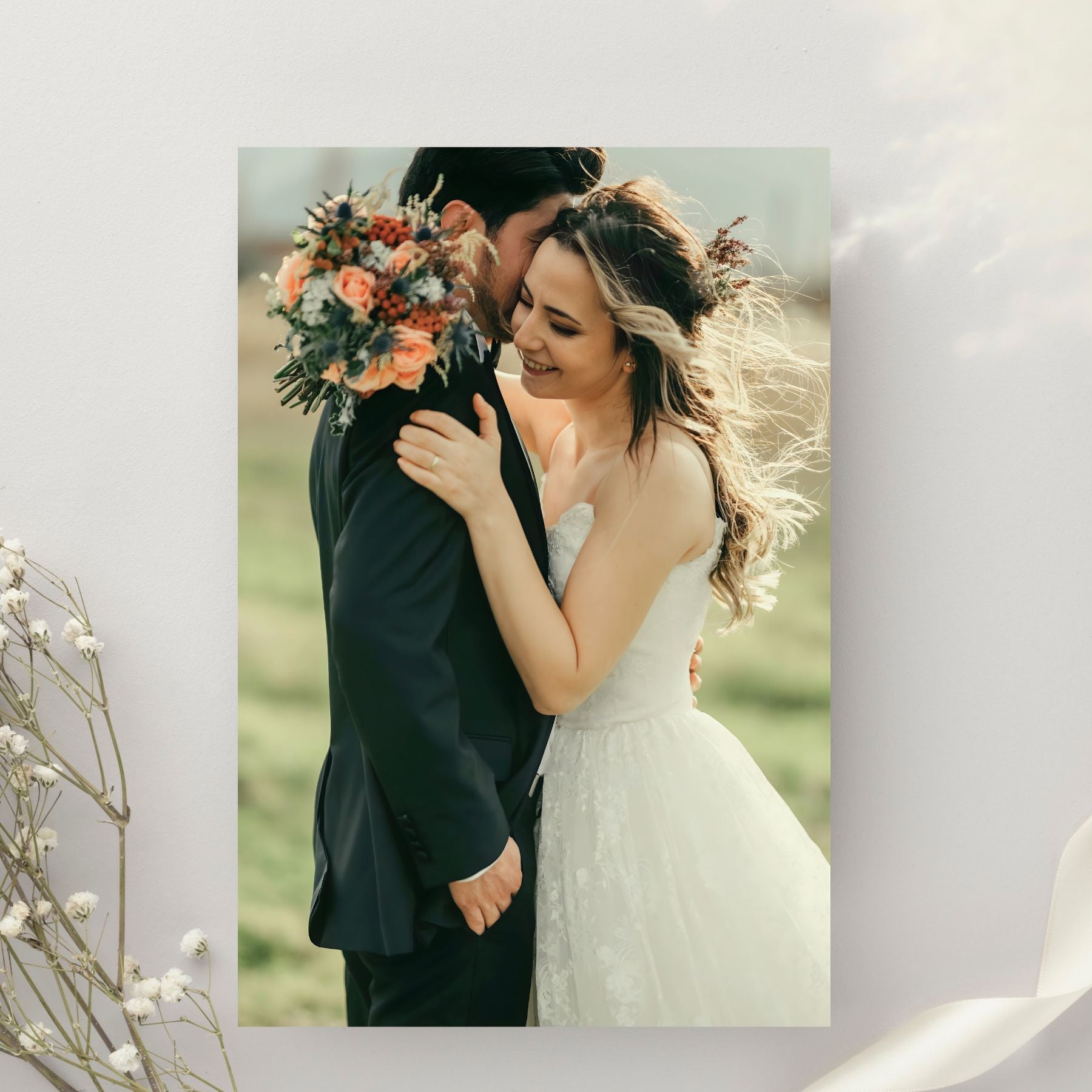 Stampa foto su tela canvas di alta qualità con telaio in legno, dettaglio del tessuto materico e dei colori vividi della fotografia.